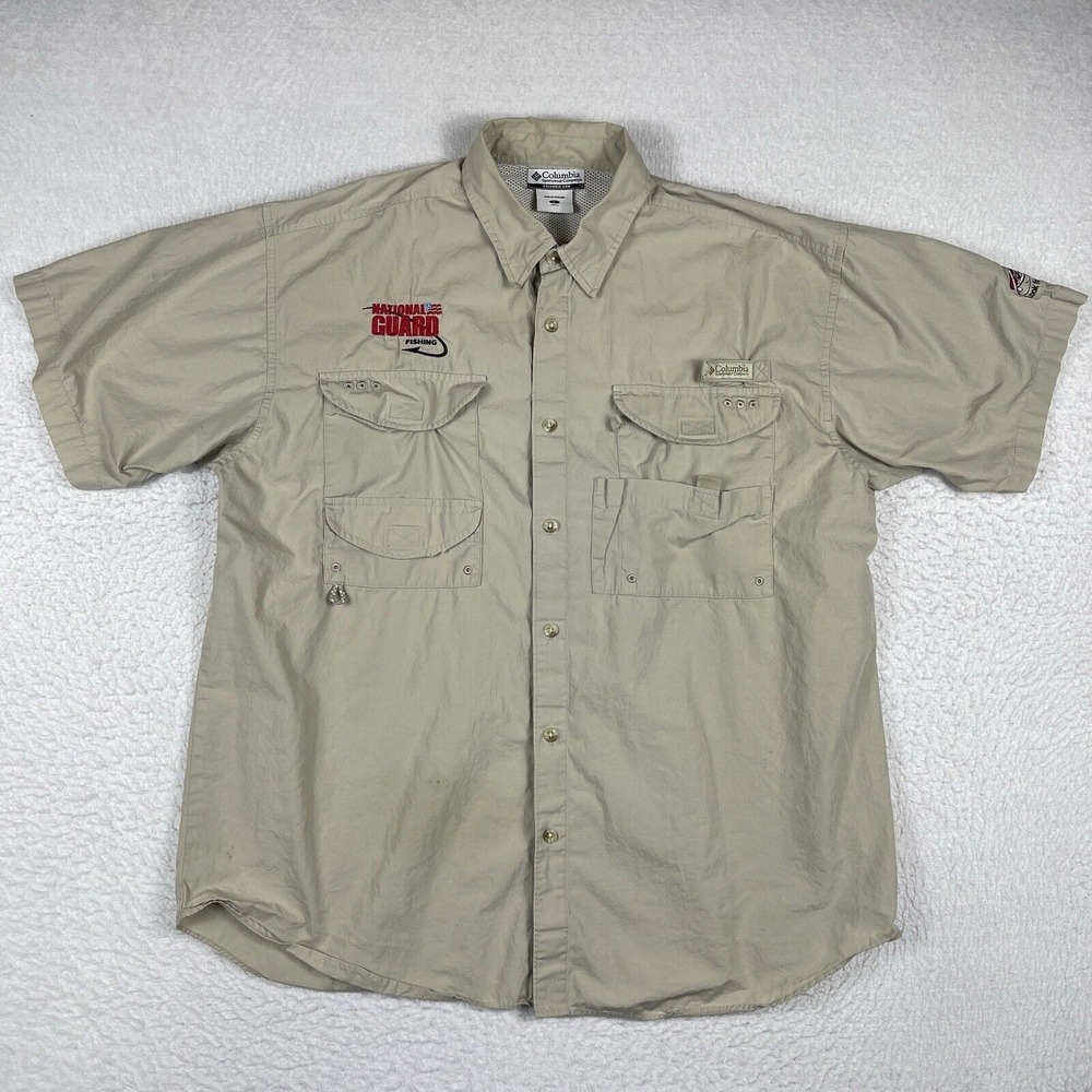Columbia PFG Shirt Mens Large Bonehead Outdoors Angler National Guard Fishing